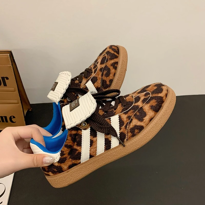 YOUKA13021秋季新款德训鞋豹纹嘻哈风时尚休闲鞋韩版百搭透气单鞋