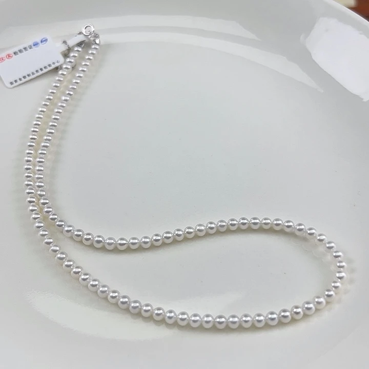 银S925镶嵌淡水珍珠耳饰4mm冷白光