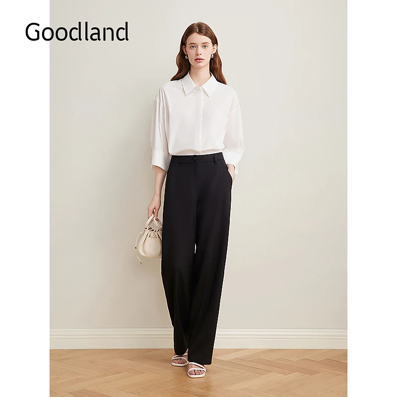 Goodland美地女装2025夏季新款弹力棉质蝙蝠袖宽松白色衬衫上衣