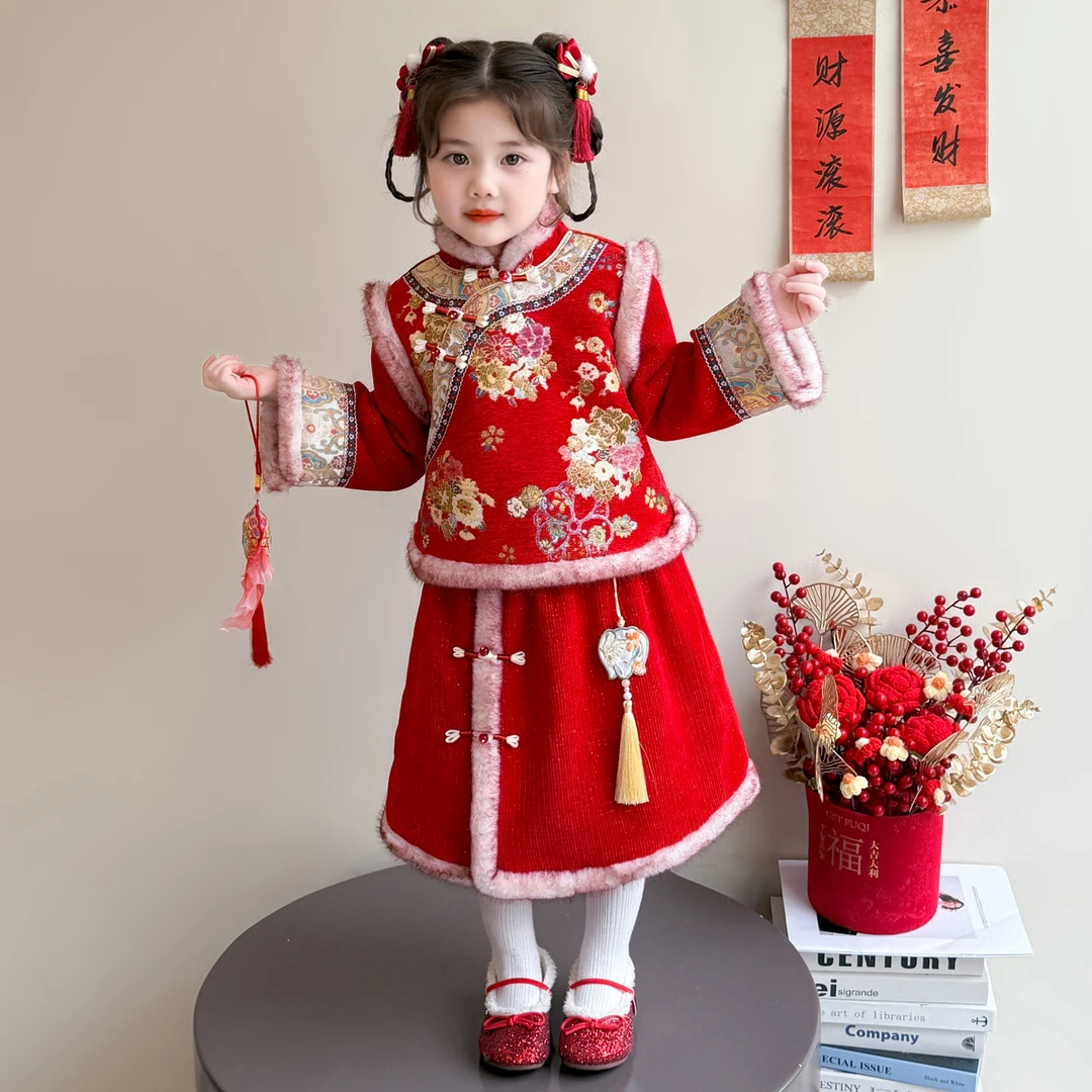 女童年服两件套儿童洋气时髦加绒拜年两件套小女孩宝宝秋冬装2025