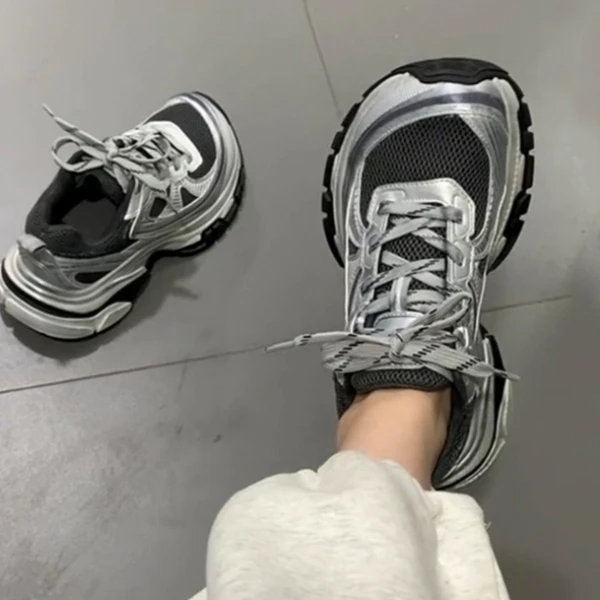 欧洲站2025秋季新款真皮复古超轻厚底老爹鞋女百搭增高运动休闲鞋