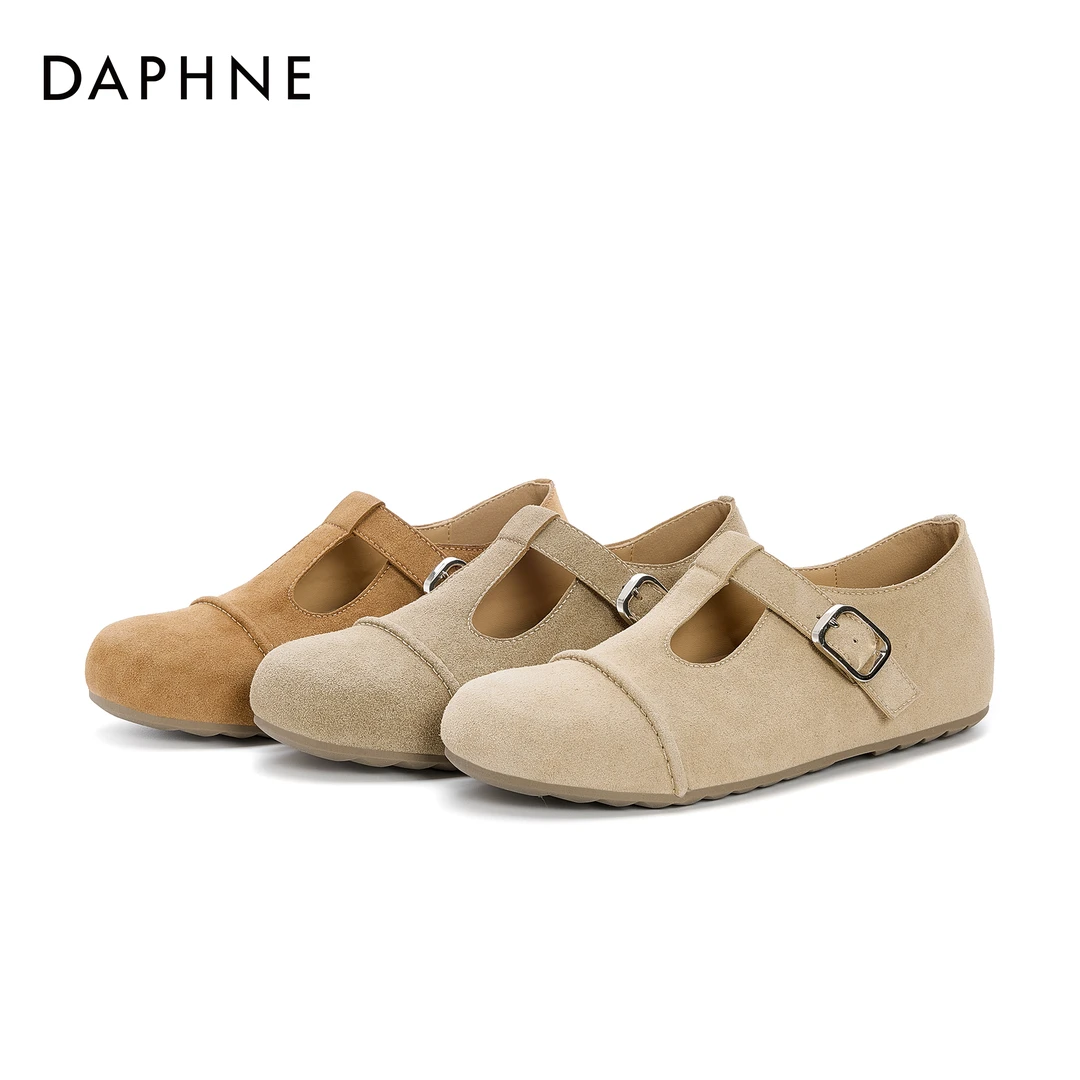 【达芙妮】春季新款一脚蹬百搭勃肯鞋时尚简约圆头透气女鞋 跟高2.7