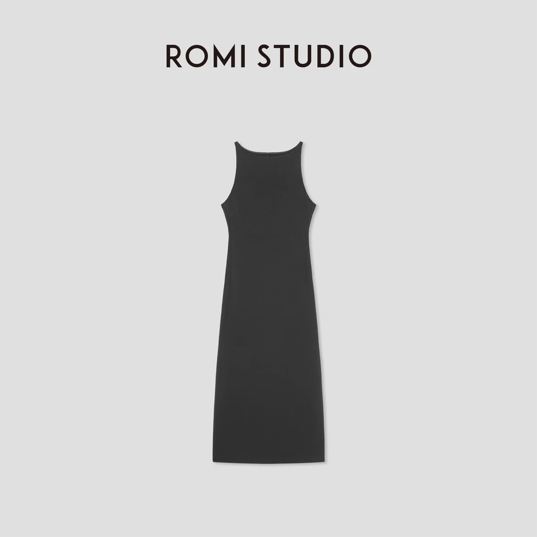 ROMI STUDIO“简约优雅”极简后开叉弹力无袖修身连衣裙 RWCSLG1555