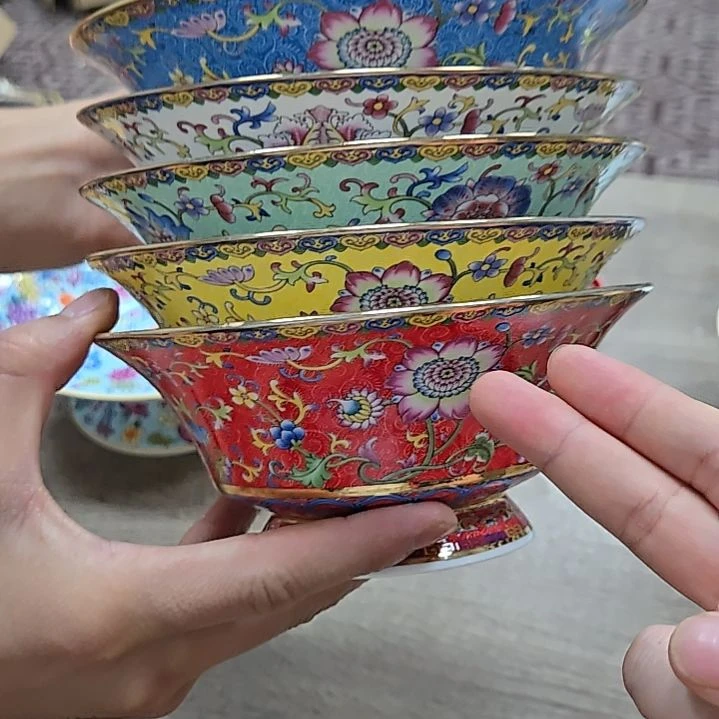 瓷片瑕疵珐琅彩6.2寸2个金标面碗66666