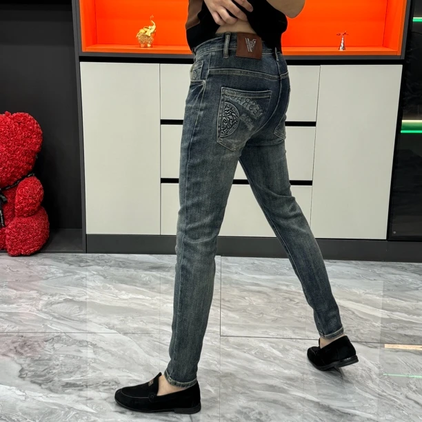 秋季时尚欧货修身小脚牛仔裤印花长裤-88860