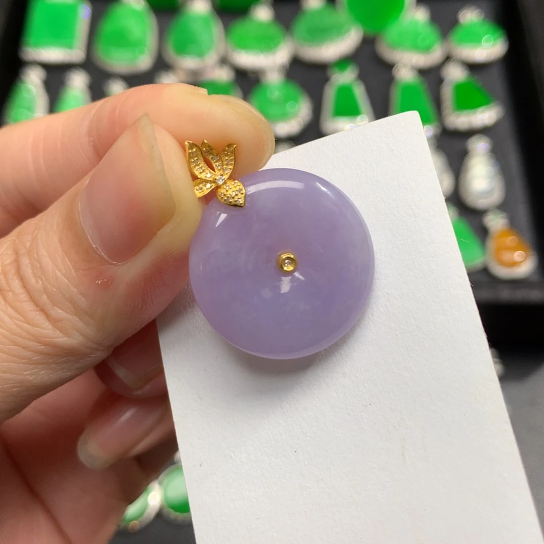 翡翠18K金镶嵌吊坠(不含链)紫货会有色差