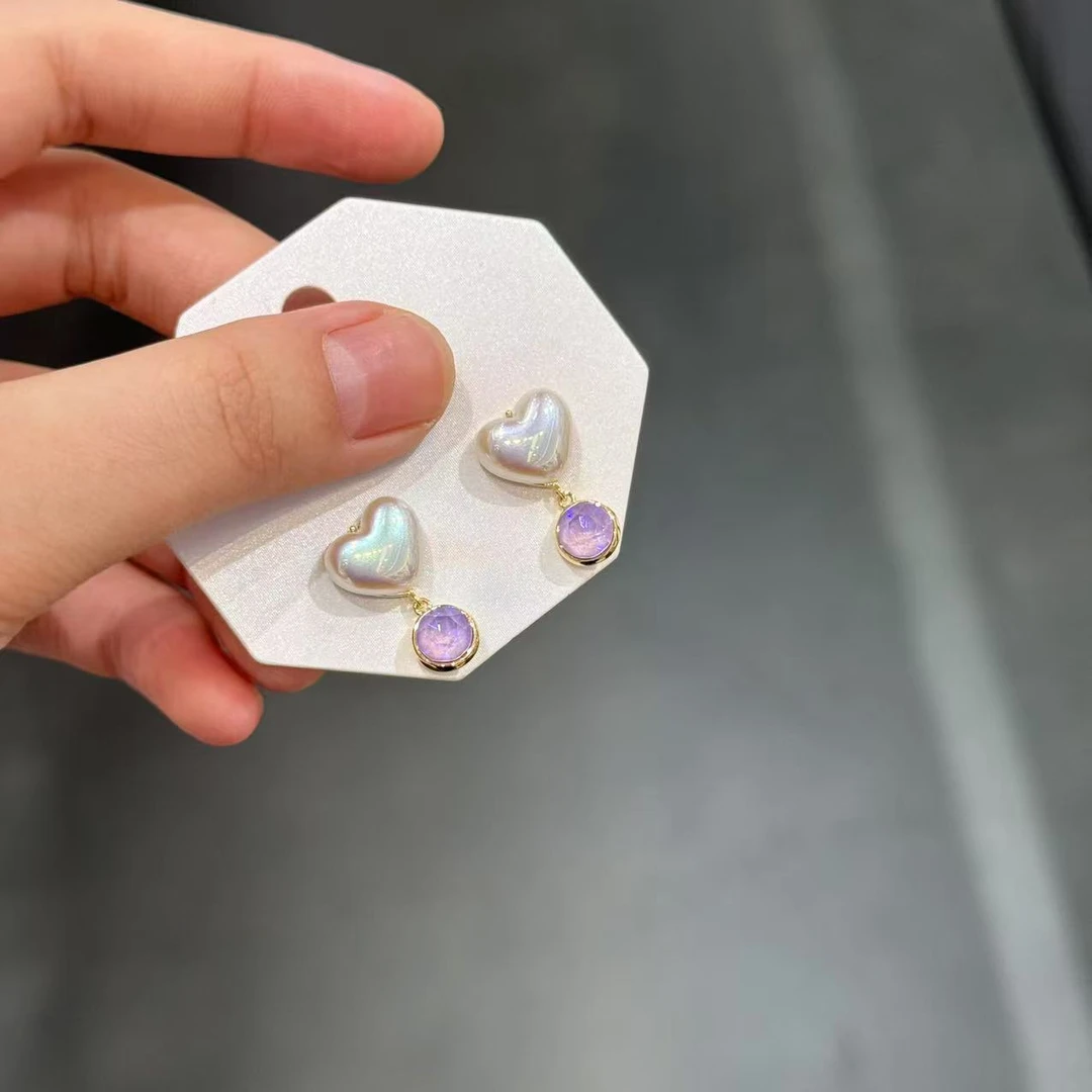 铜合金仿珍珠耳饰 1216 超高版 真施家珠光桃心少女感耳环