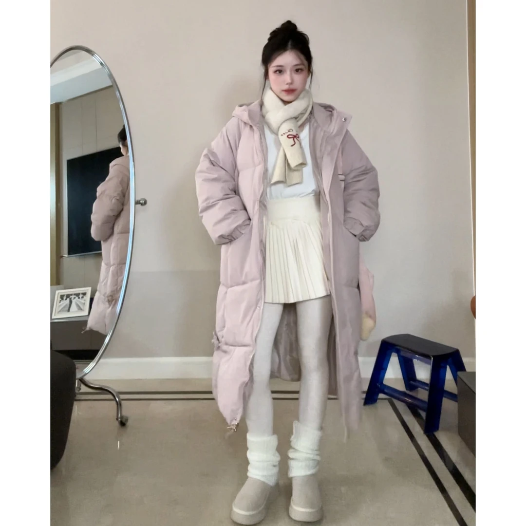 【学院风】韩版大毛领棉服女连帽带长款2024新款加厚保暖外套过膝