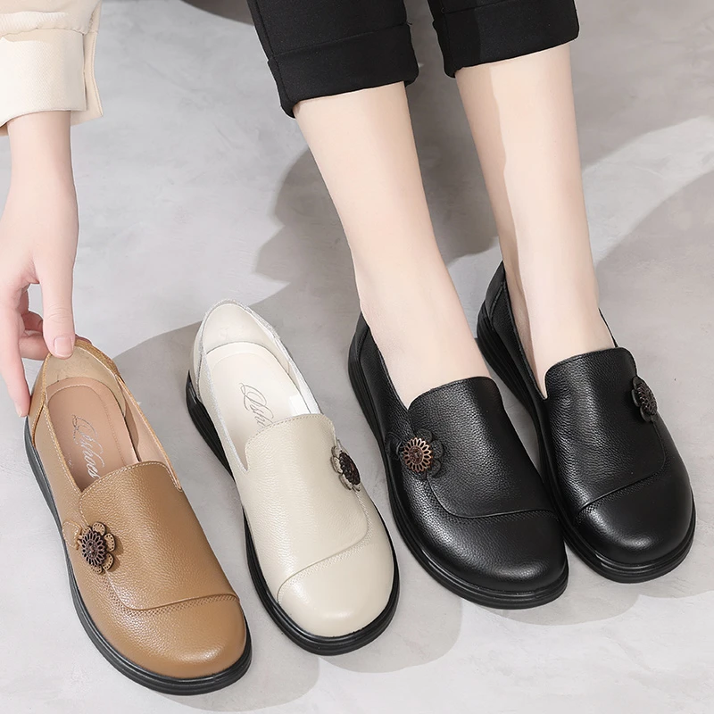 中老年奶奶鞋单鞋舒适妈妈鞋真皮平底休闲春季软底闰月鞋老人皮鞋