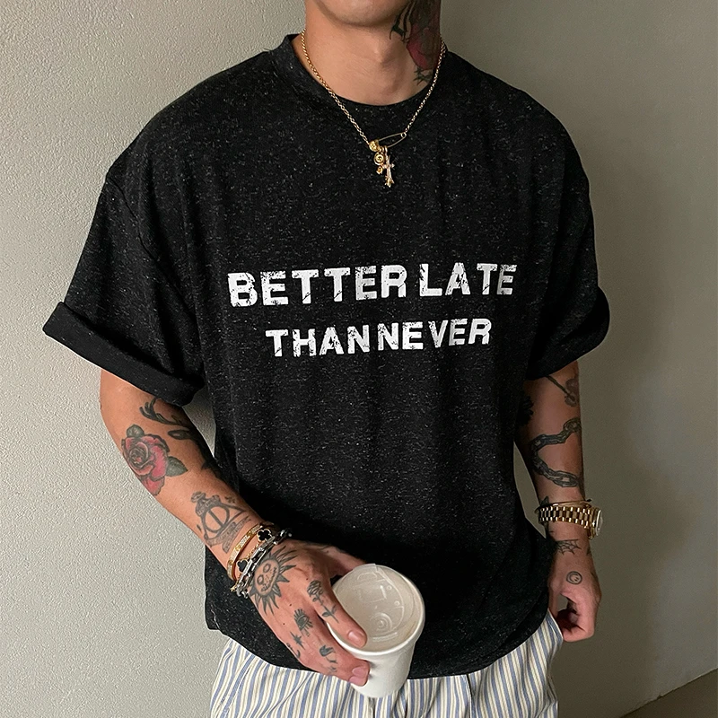 OXFREAK 「斑驳字母 满天星」高级轻奢黑色短袖t恤男宽松圆领体恤