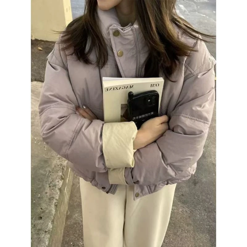 韩版保暖羽绒服宽松显瘦休闲加厚白鸭绒立领短外套秋冬