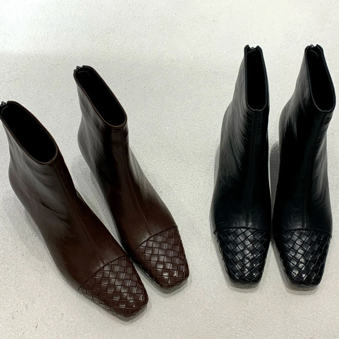 爆款真皮短靴子2025秋冬新款复古女士编织单靴平底显瘦瘦靴QA581