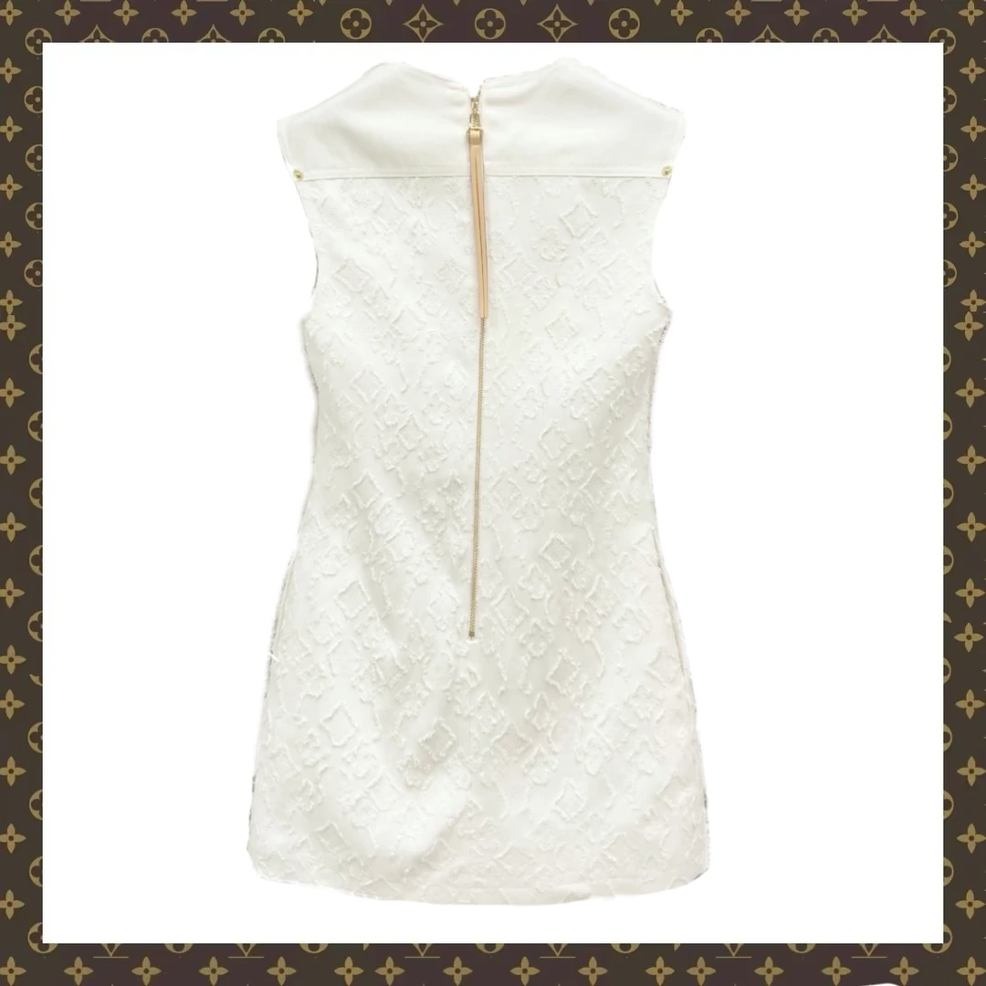 【YS专属】EL041 lll 杏色毛边提花无袖连衣裙