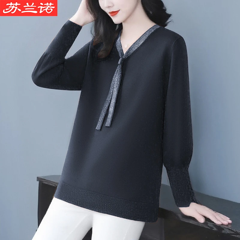 苏兰诺大码女装气质系带针织T恤遮肚显瘦独特漂亮上衣OMX25A0123