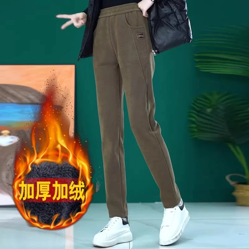 高腰加绒哈伦裤女秋冬时尚显瘦小脚休闲裤小个子加厚保暖休闲裤子