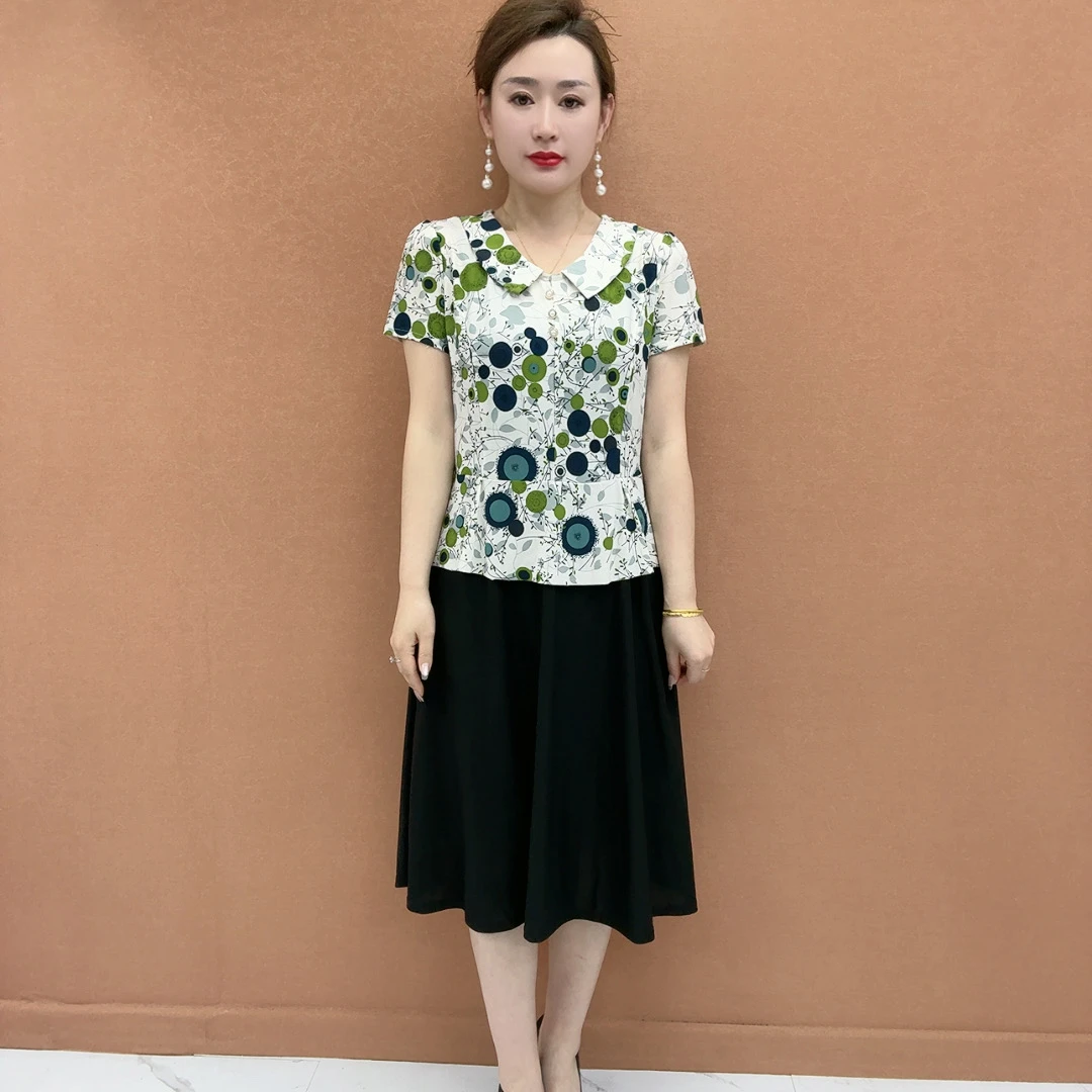 夏装新款有口袋气质假两件连衣裙遮肉显瘦时尚减龄清凉舒适363