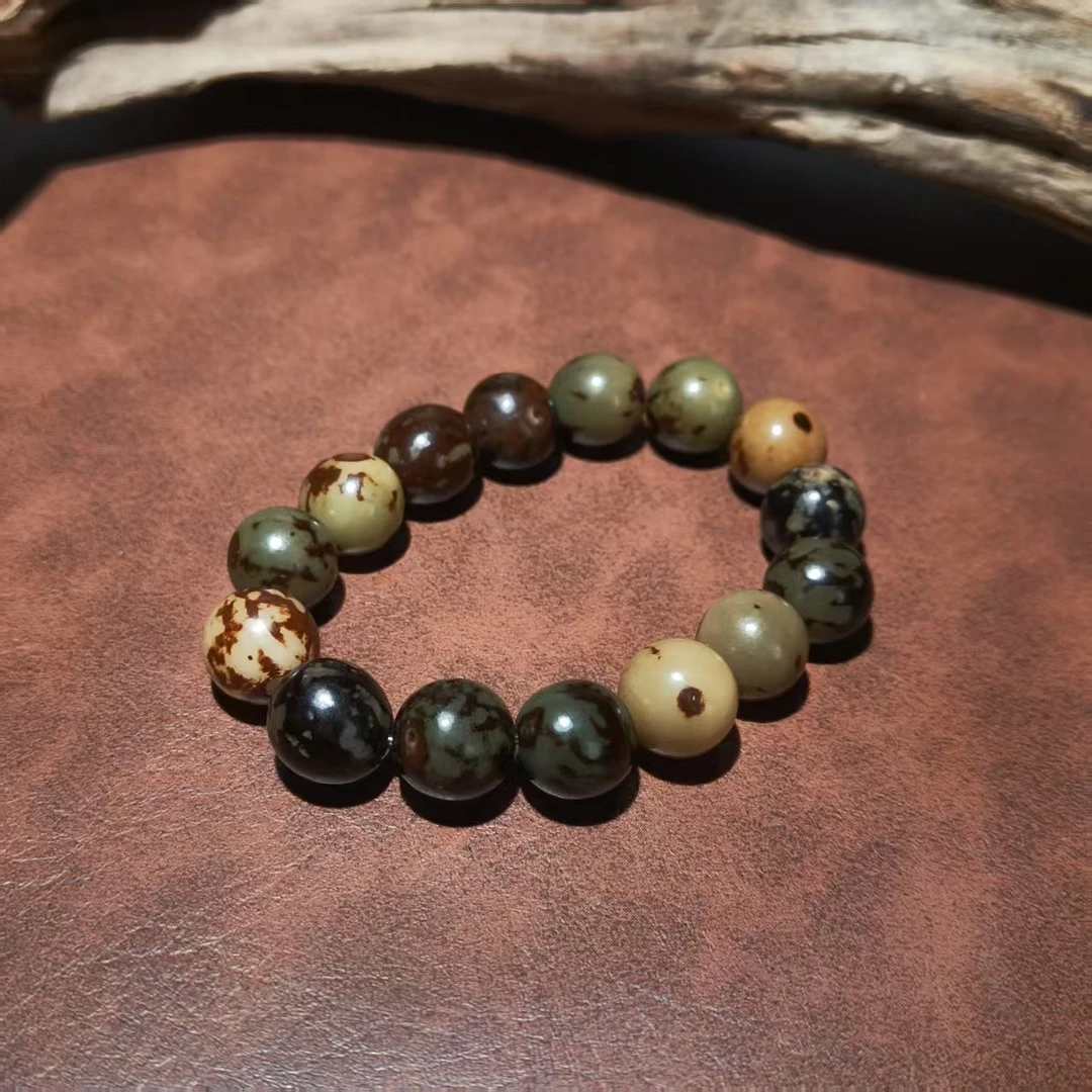 非金属木质手链 虎斑花菩提根民族风绕指柔佛珠手串带皮男女菩提