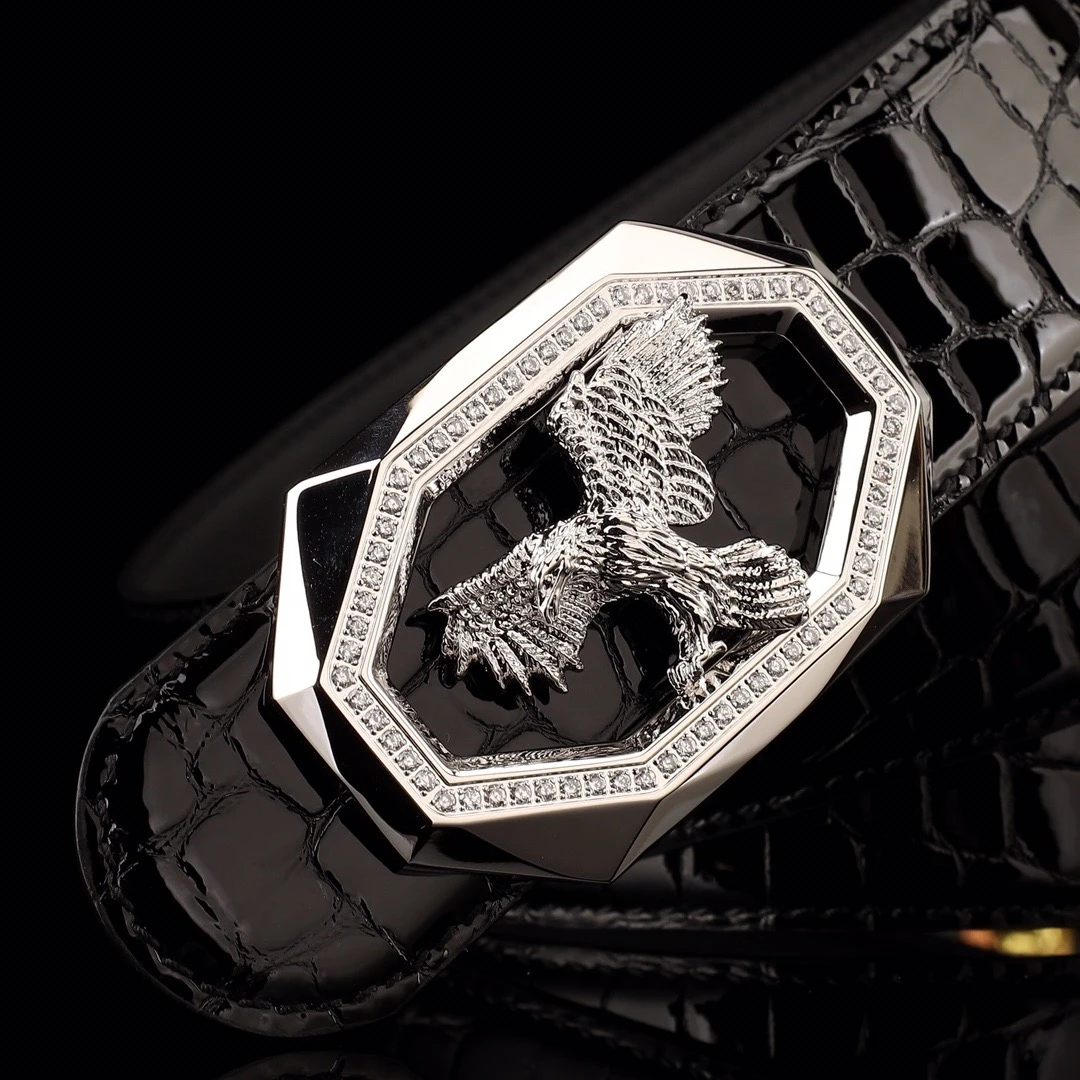 2025专柜新款史蒂芬男士鳄鱼皮腰带精钢飞鹰头镶钻高端商务裤皮带