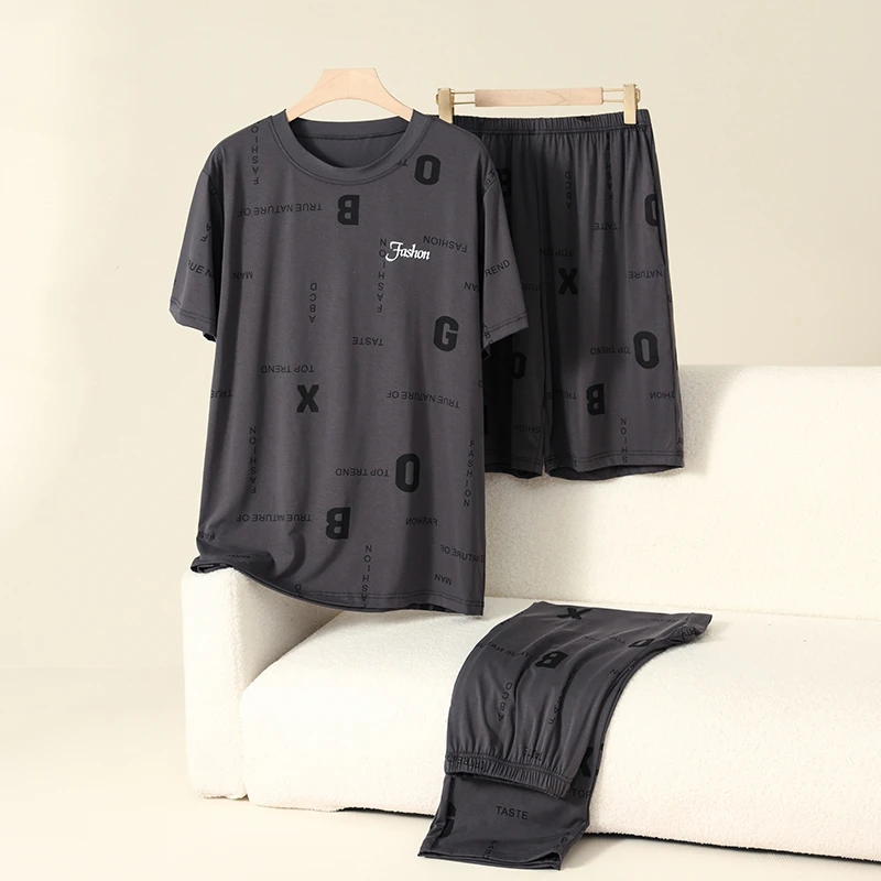 夏季新款莫代尔男士短袖短裤长裤休闲三件套家居服套装EB151