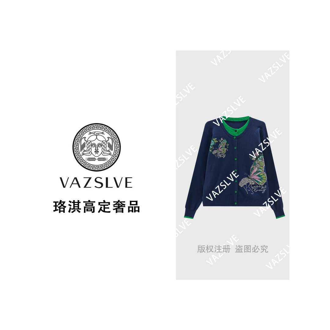 【VAZSLVE/珞淇高定】 “庄周梦蝶”烫钻蝴蝶时尚开衫毛衣MY9295