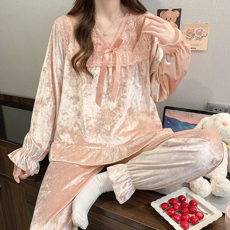 金丝绒睡衣女可外穿秋冬季新款气质爆款长袖两件套甜美家居服批发