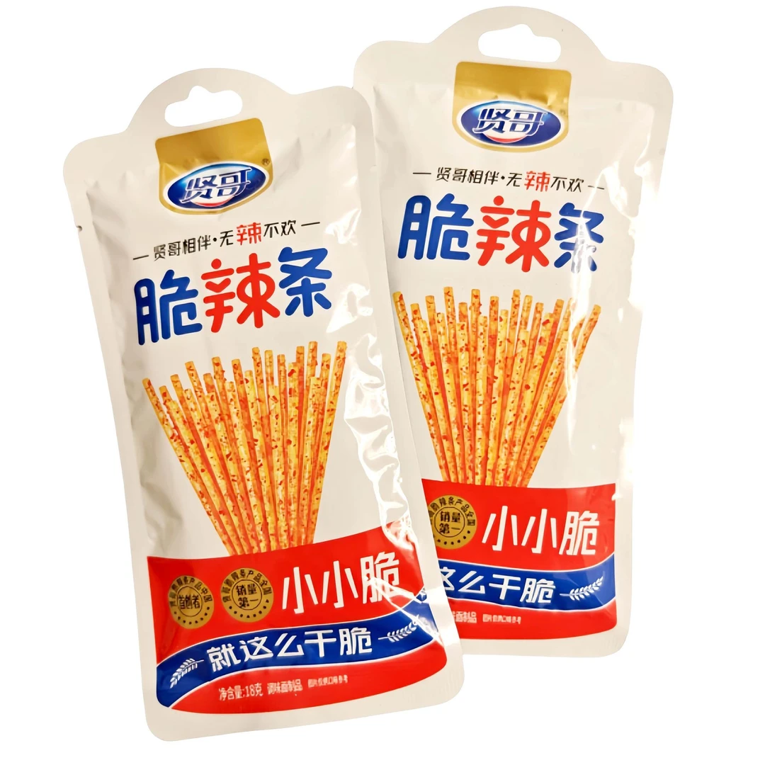 贤哥小小脆辣条18g/袋辣么香酥脆休闲零食麻辣小吃辣棒脆批发一箱