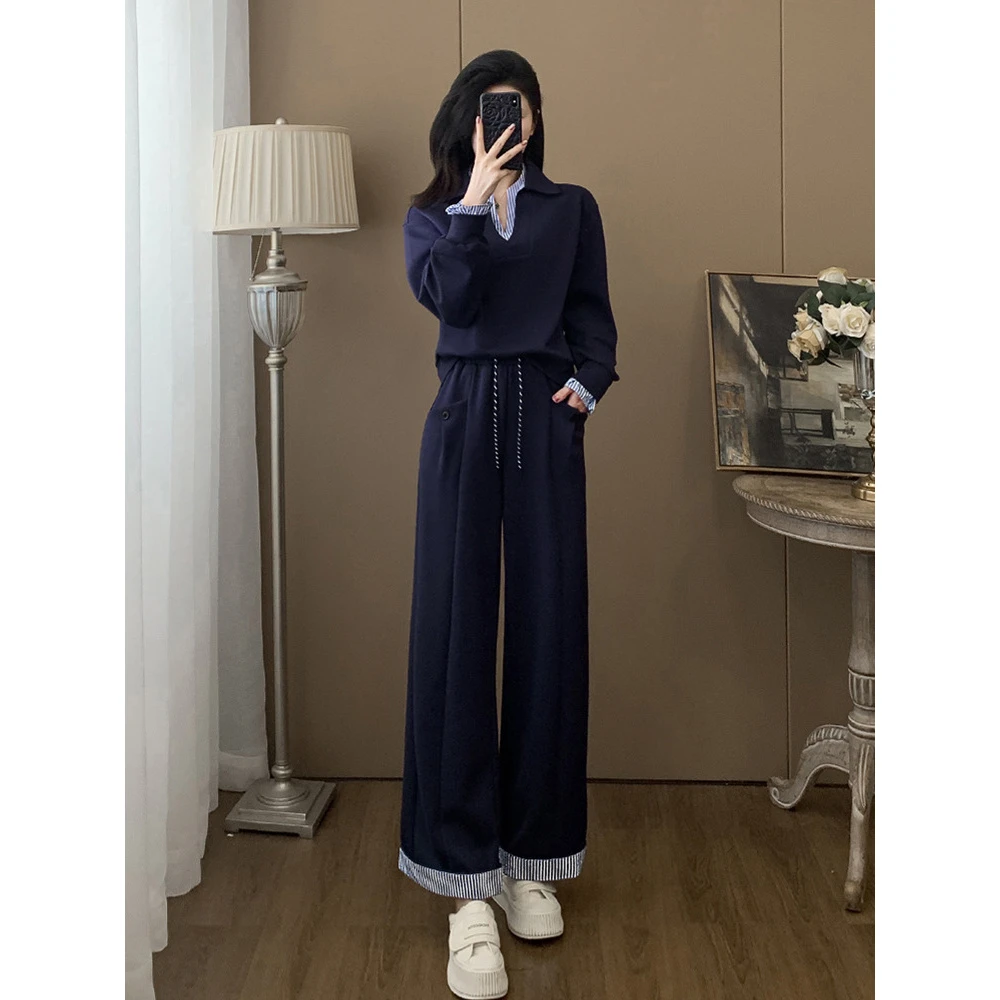 2025春季新款气质宝蓝色减龄套装时尚休闲显瘦长袖百搭两件套女装