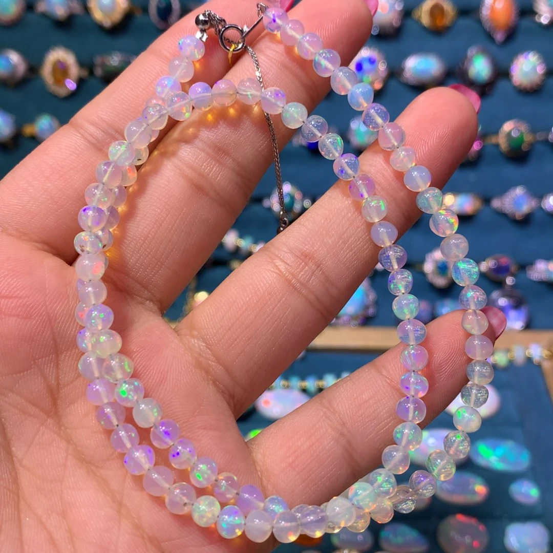 欧泊银S925镶嵌小米珠项链