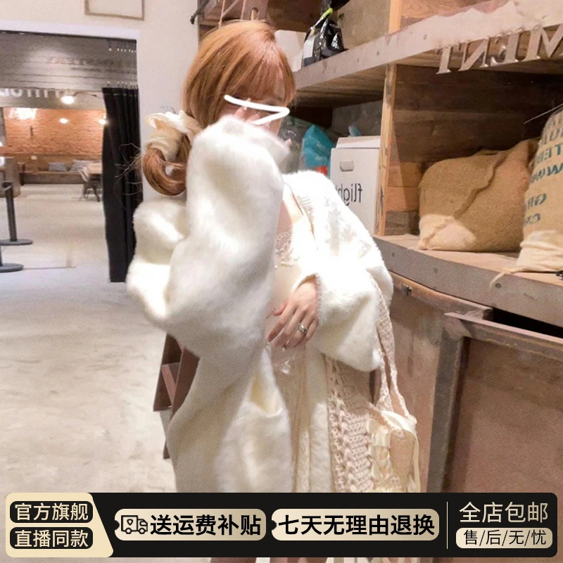 韩系慵懒风白色针织衫毛衣女款2025新款秋季小个子高级感开衫外套
