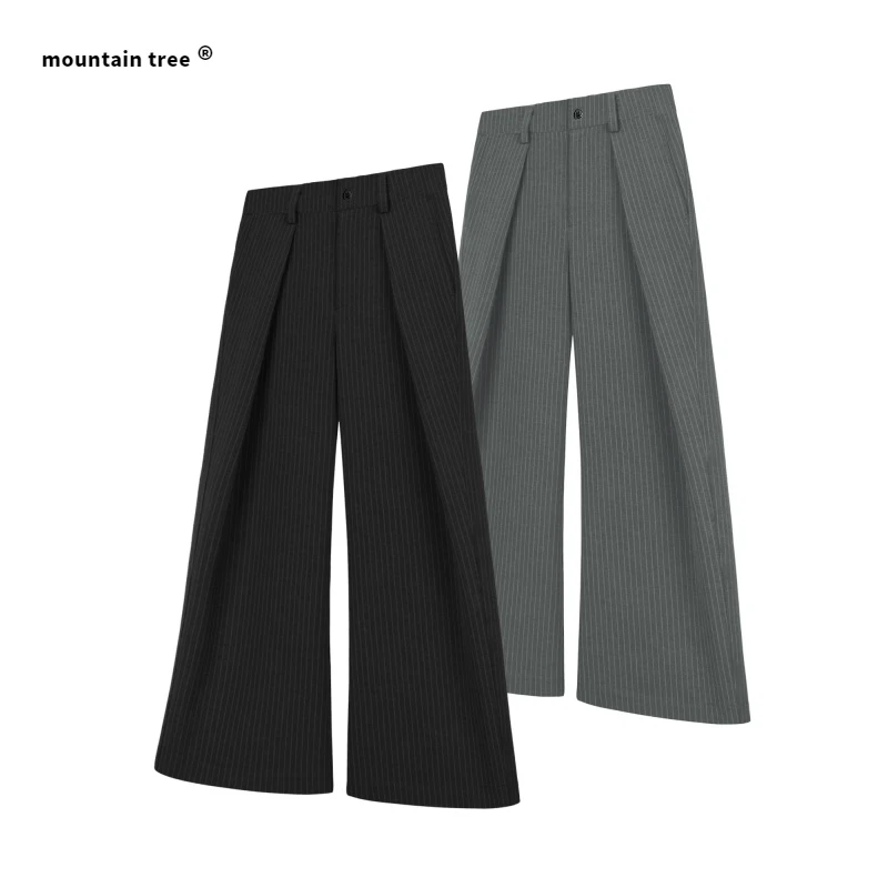 mountain tree条纹立体圆弧单褶位A字型宽松休闲通勤西裤休闲裤