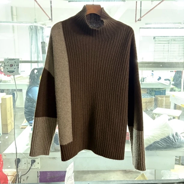 秋冬新款双拼色显瘦百搭高领牦牛绒打底衫