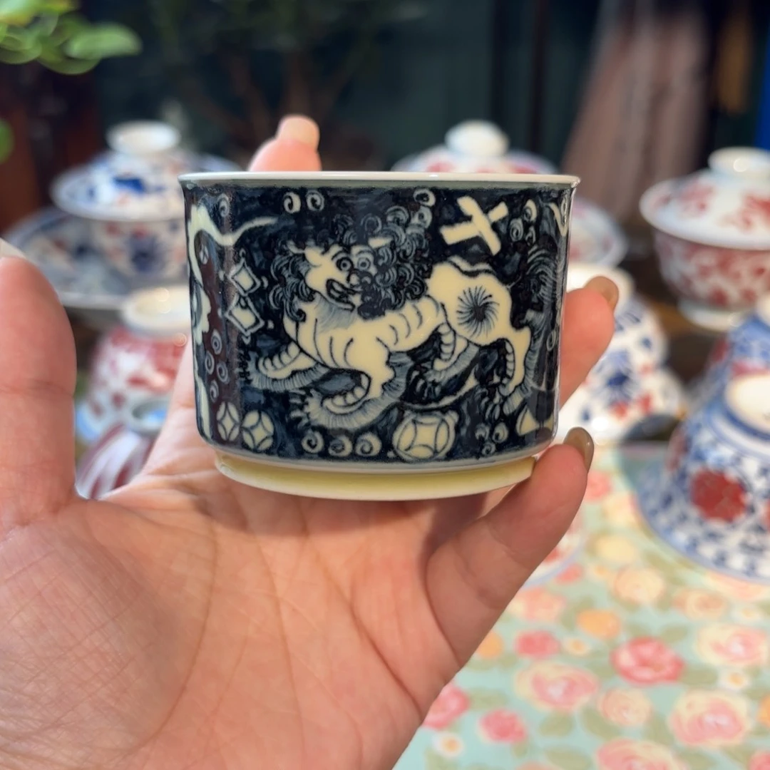 孤品福利青花手绘容天杯