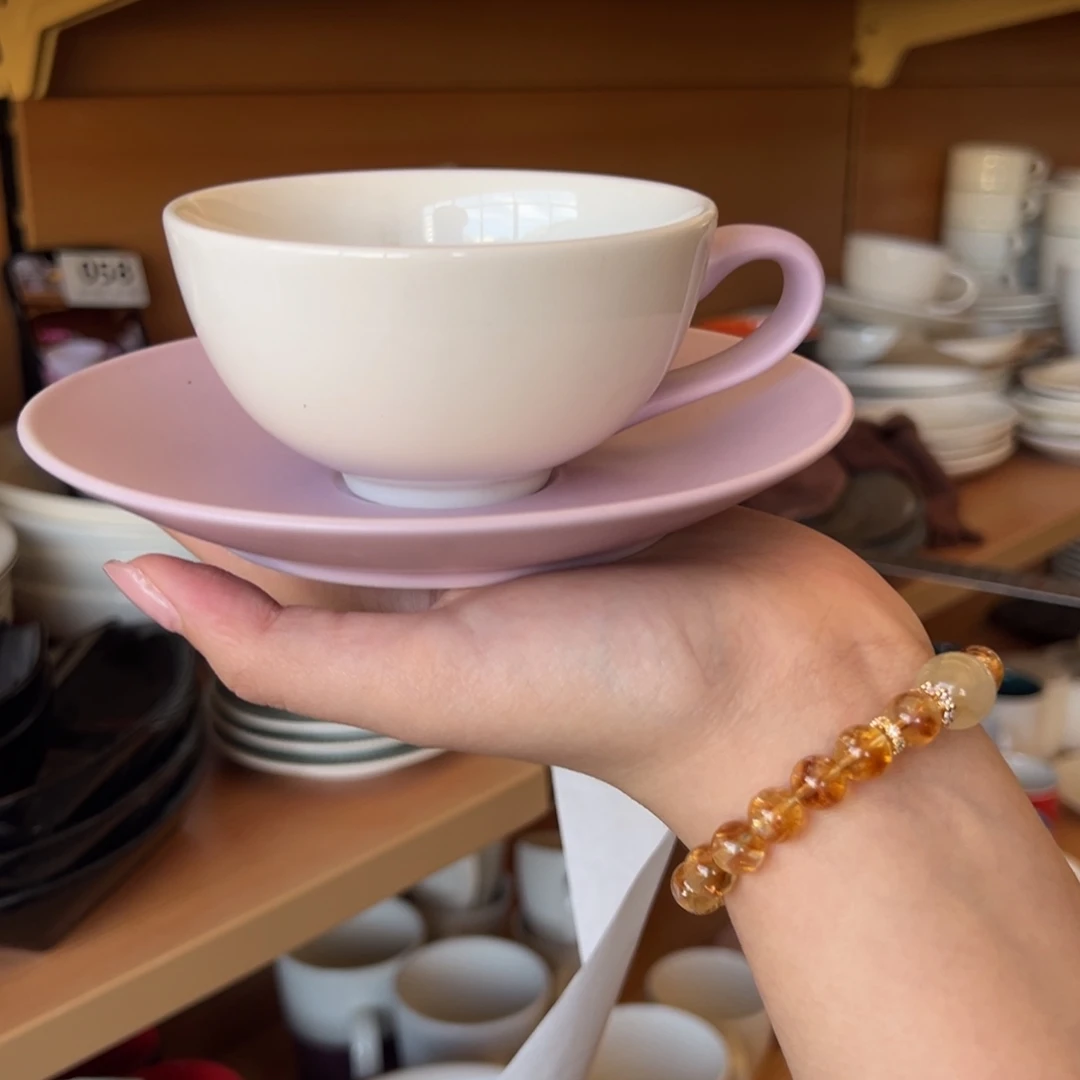 新骨瓷117微瑕粉紫双拼中号咖啡杯碟套装送