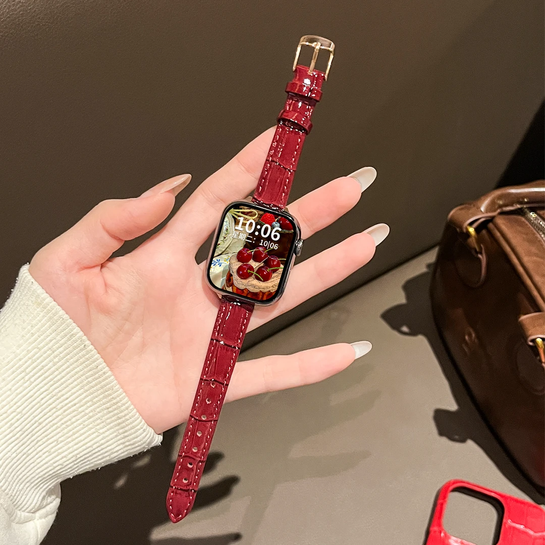 鳄鱼纹路皮质表带适用于s11苹果手表表带iwatchS10女s9s8s7se配件