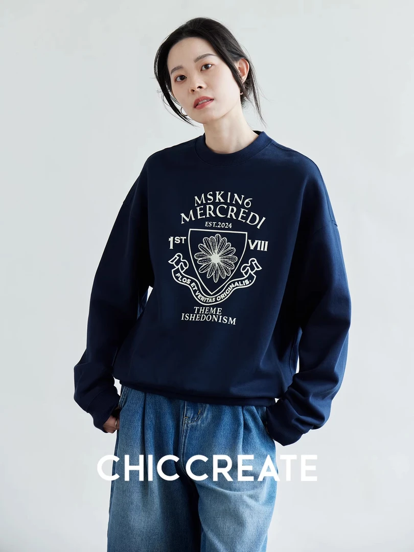 早秋小雏菊卫衣！时髦字母印花圆领宽松纯棉毛圈棉卫衣上衣女秋新