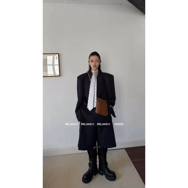 盯盯家2025秋季新款韩版百搭显瘦设计感小众单排扣西装七分裤套装