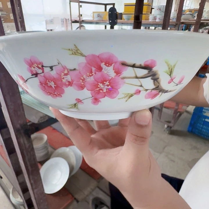 景德镇高温陶瓷水点桃花汤碗1个