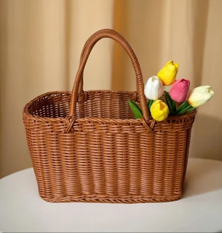 A016藤编小号双耳手提篮长方形家用仿藤大号买菜篮纯手工购物篮