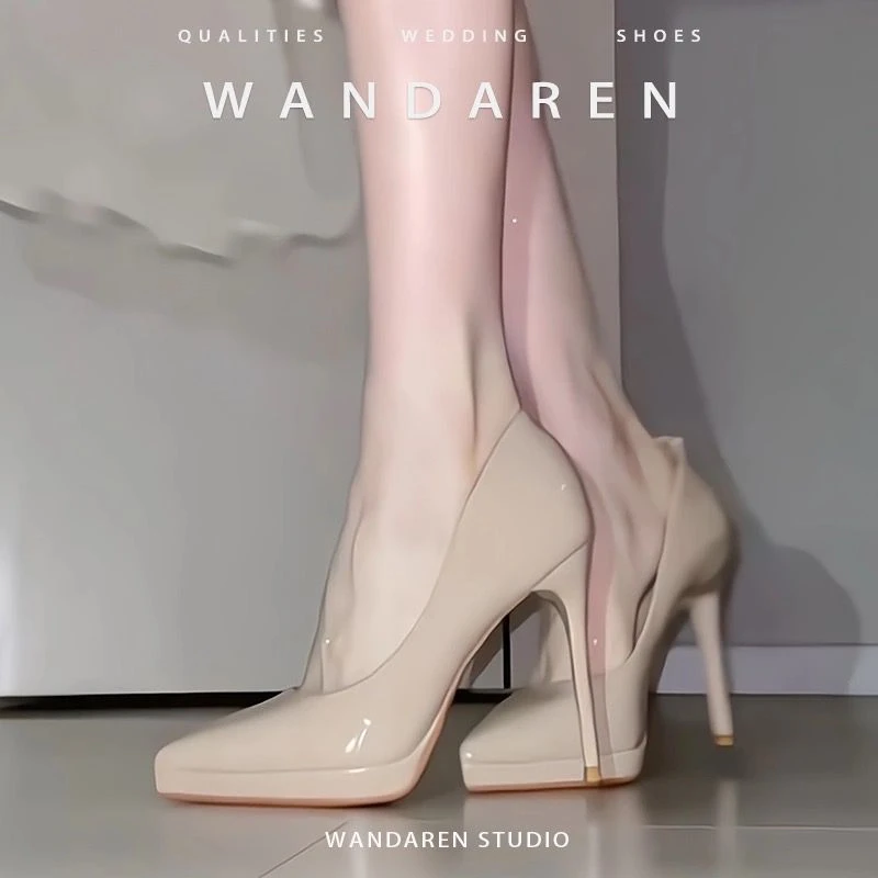 裸色浅口高跟鞋女细跟2025新款防水台不累脚单鞋气质尖头职业鞋