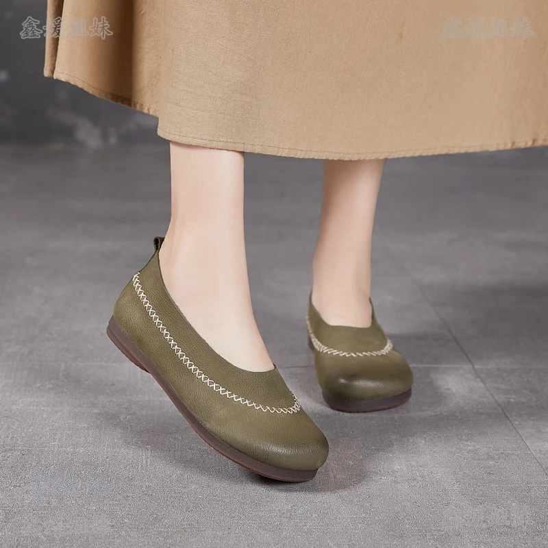 202508低跟防滑圆头春季浅口学院风单鞋复古平底妈妈鞋休闲舒适潮