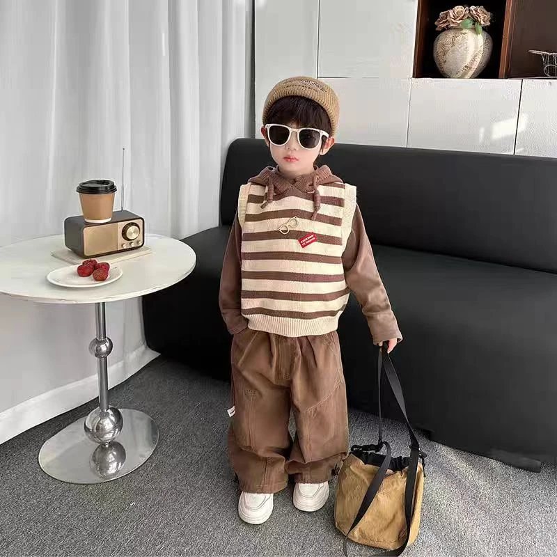 男童套装春秋季2025年款衣服儿童服装宝宝毛衣马甲背心三件套童装