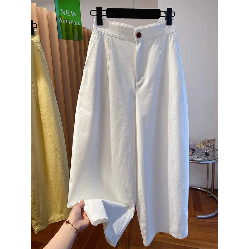 大码白色蕾丝花边弯刀休闲裤女夏季新款宽松小个子高腰阔腿气球裤