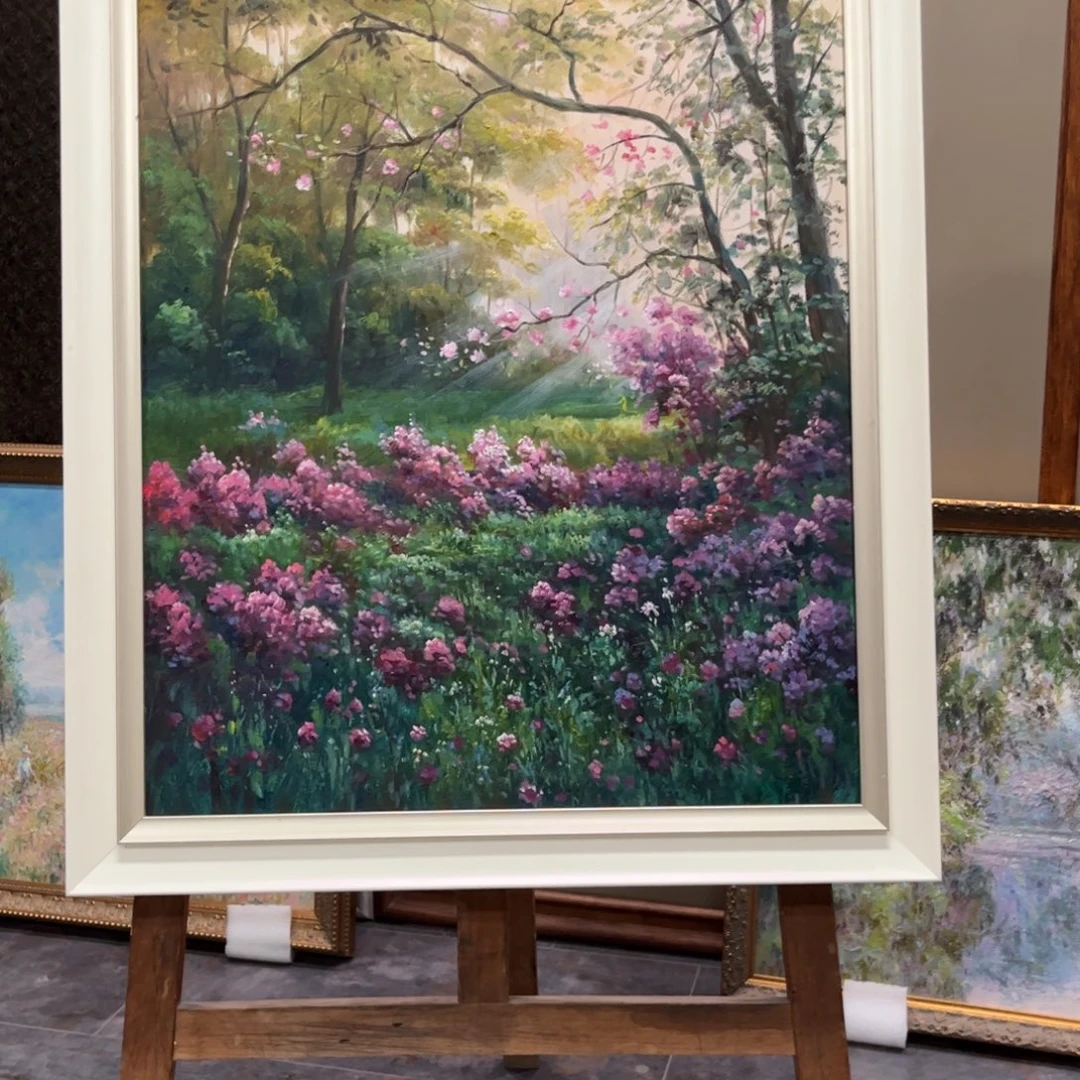 香***清油画春林花语纯手绘油画带框60×70
