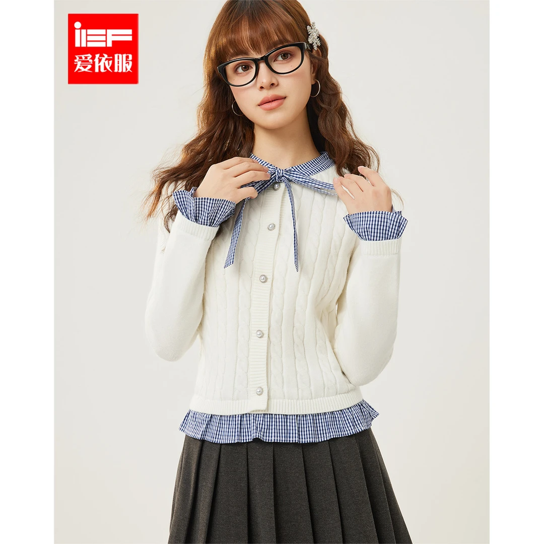 IEF/爱依服2025冬春新款法式温柔淑女风通勤百搭修身显瘦毛织上衣