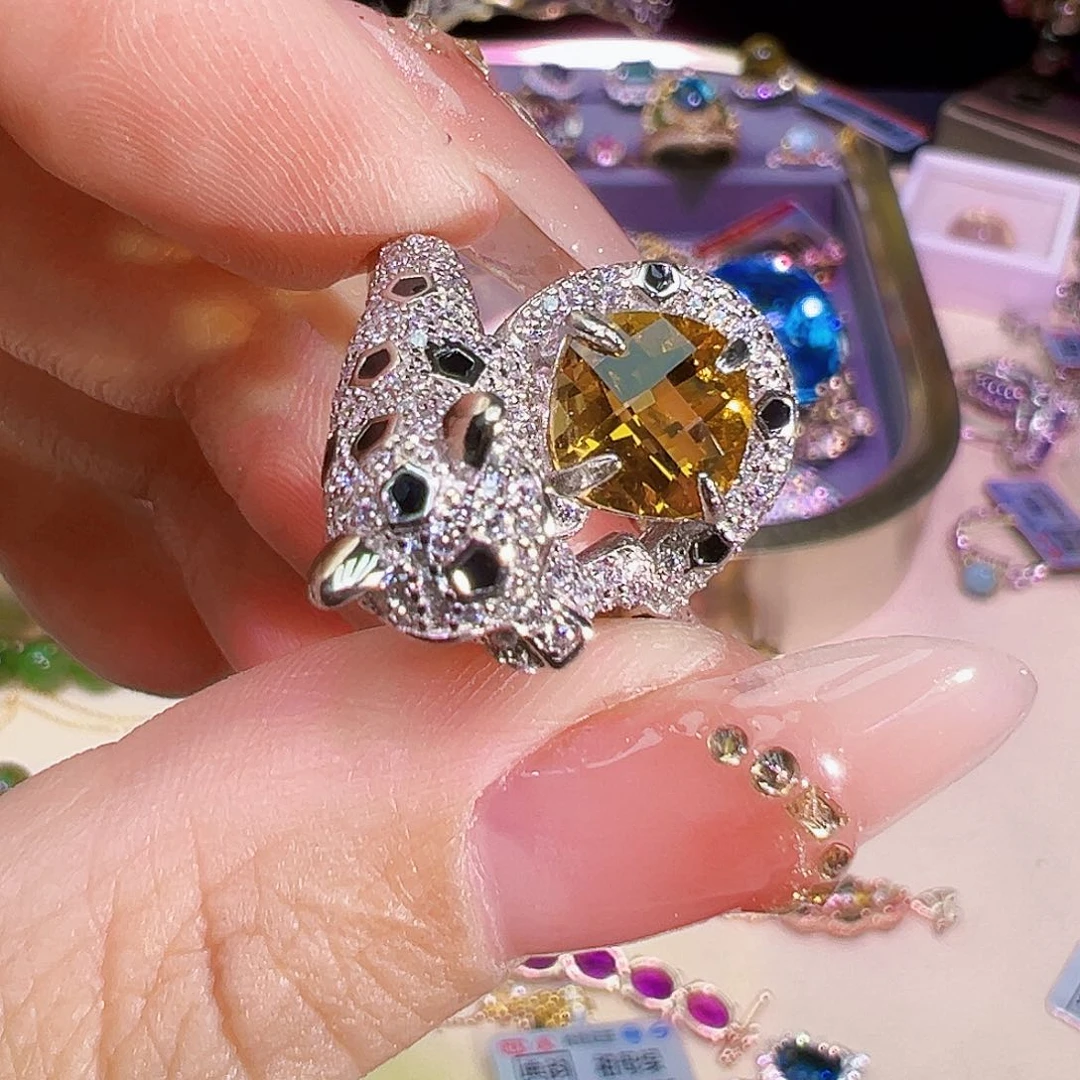 黄晶戒指银S925镶嵌