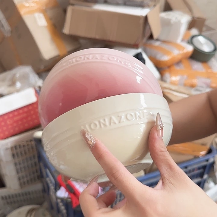 瓷片摩登6寸碗2个微瑕粉色白色