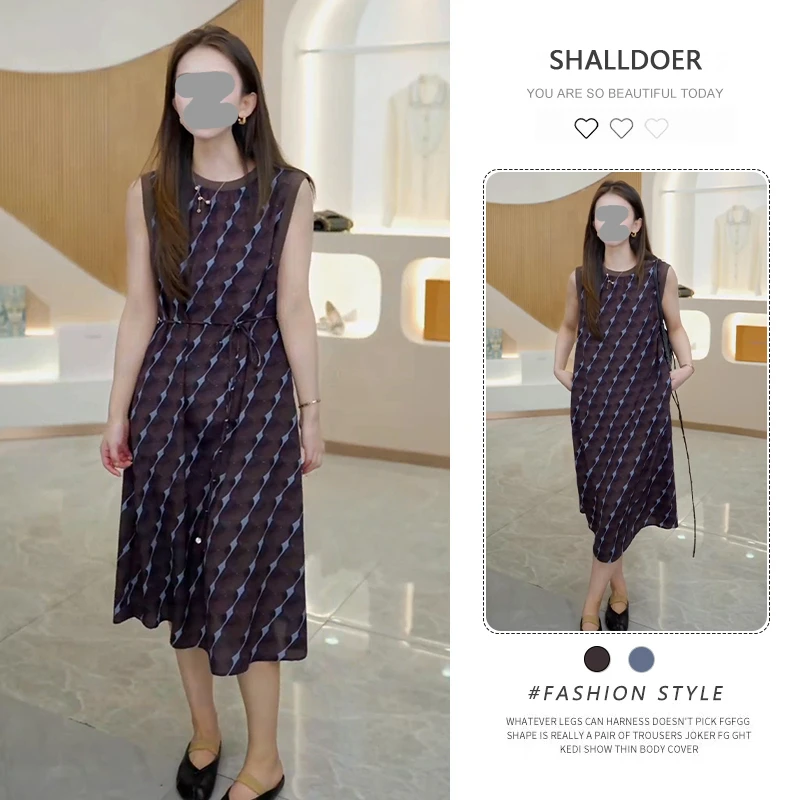 法式复古印花百搭无袖连衣裙2025年夏季新款设计感透气中长裙女