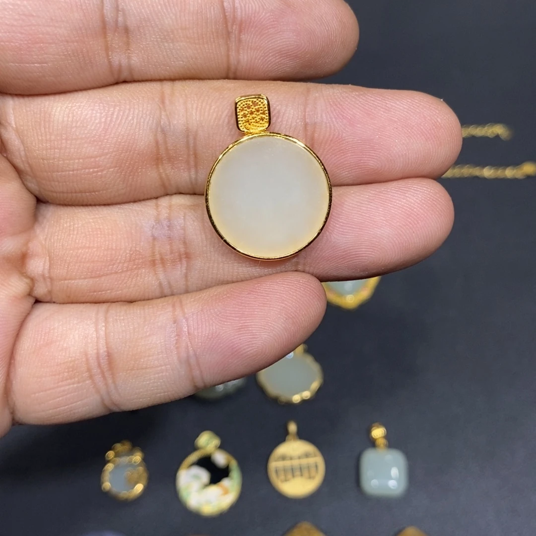 和田玉银S925镀金镶嵌颈饰