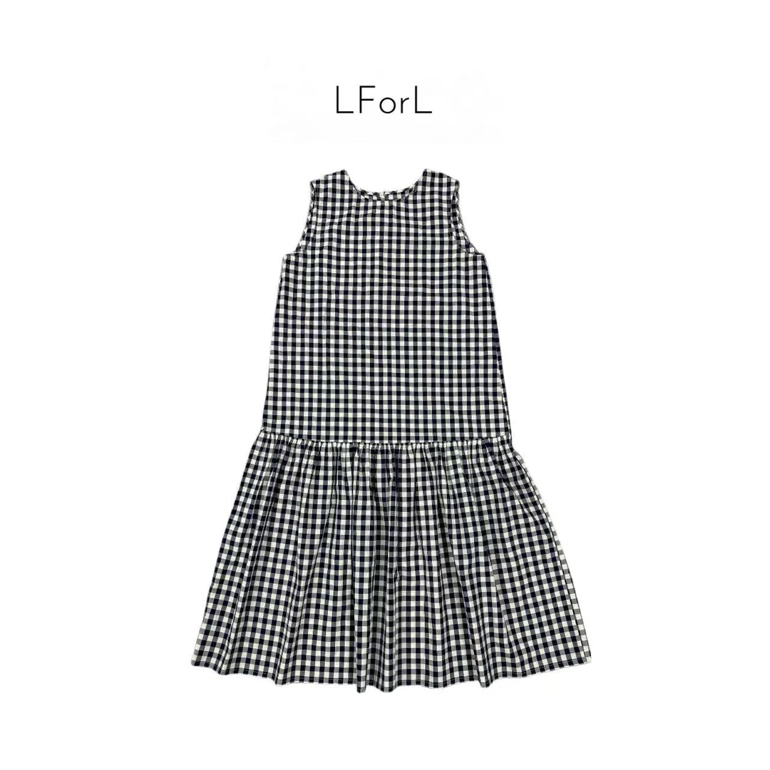 LForL 格纹鱼尾裙复古棉质连衣裙超市裙