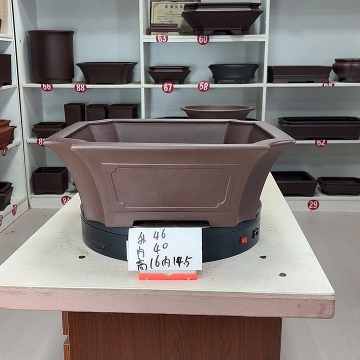 看***景紫砂花盆四方形山大